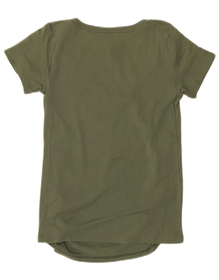 Benetton T-Shirt Femme Top UK 10 Petit Kaki