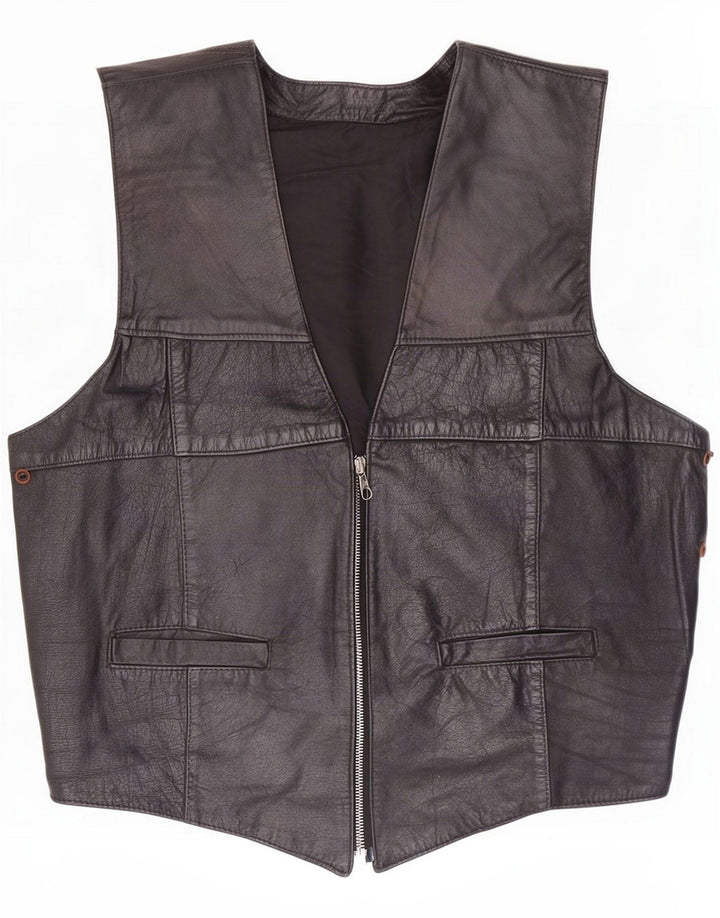 Gilet en cuir vintage pour homme petit motard noir