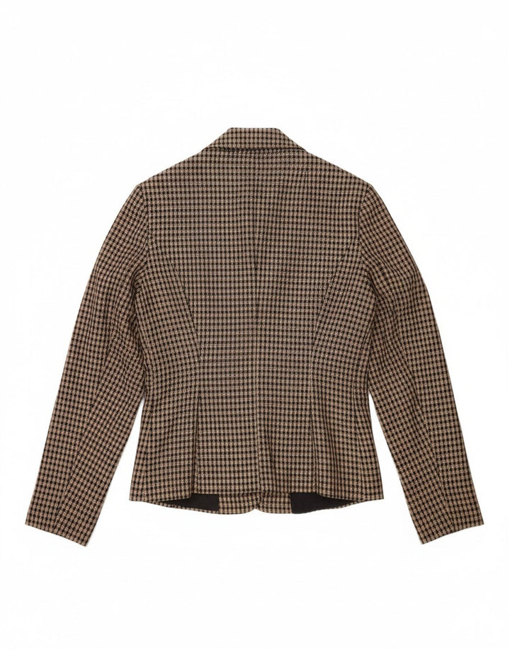 CLASSICS Womens 4 Button Blazer Jacket UK 10 Small Beige Check Polyester