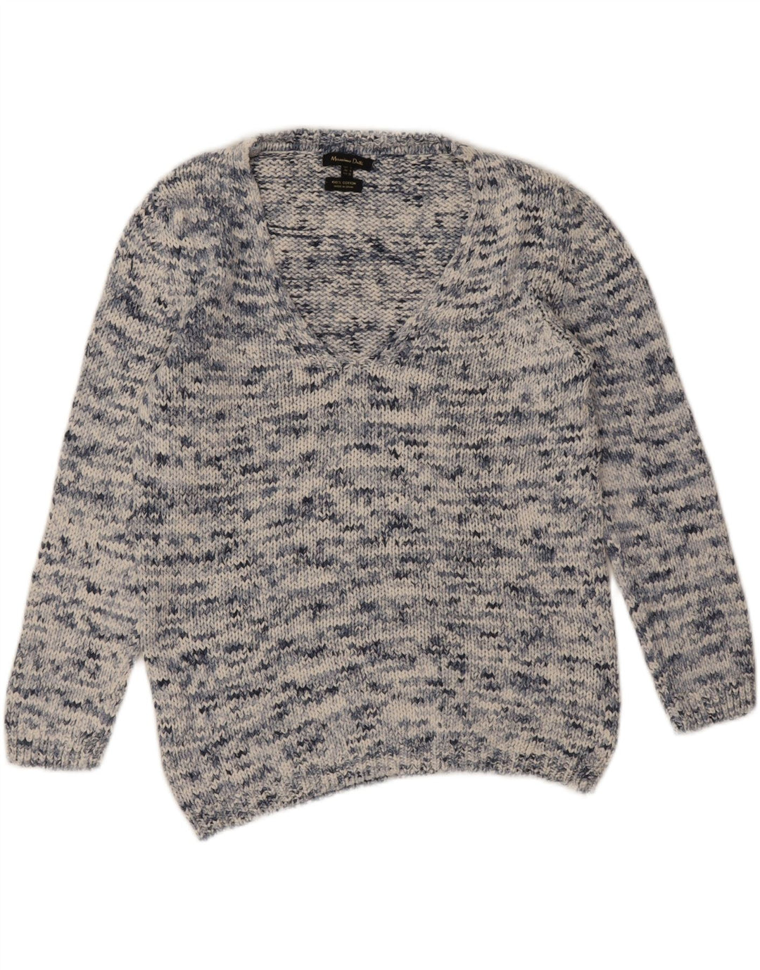 Massimo Dutti Pull col V pour femme UK 10 Petit Bleu Moucheté