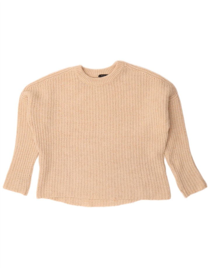 Zara Pull surdimensionné à col rond pour femme UK 14 Beige moyen