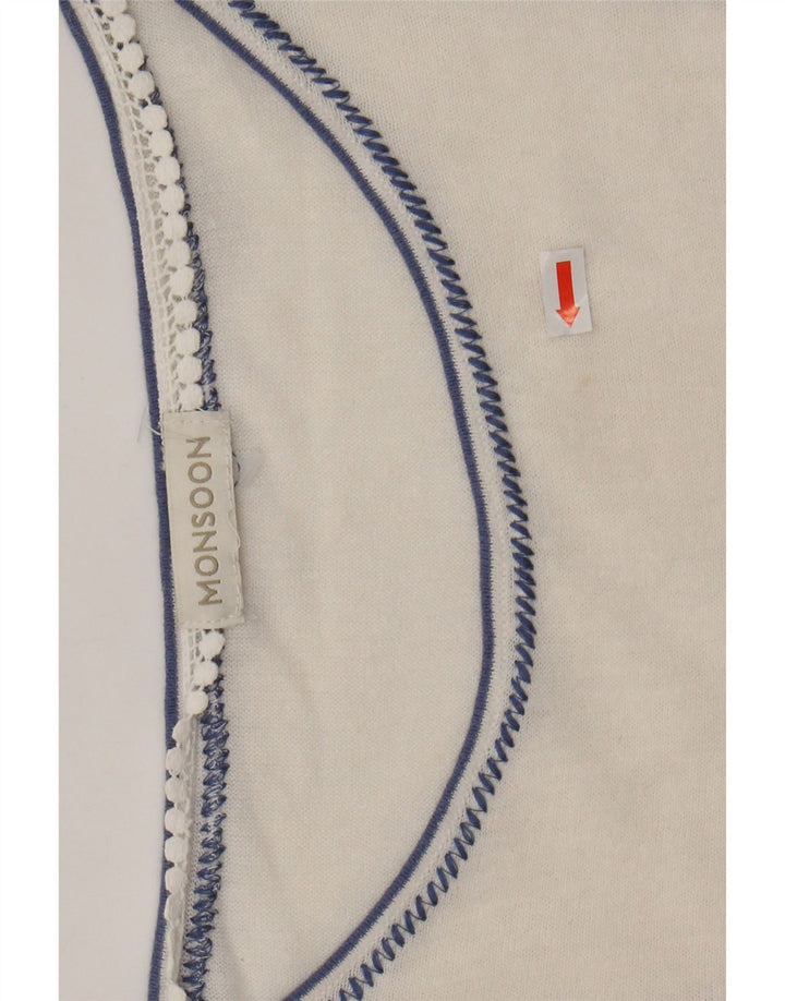 MONSOON Chemisier Femme Top UK 16 Grand Lin Floral Blanc Cassé