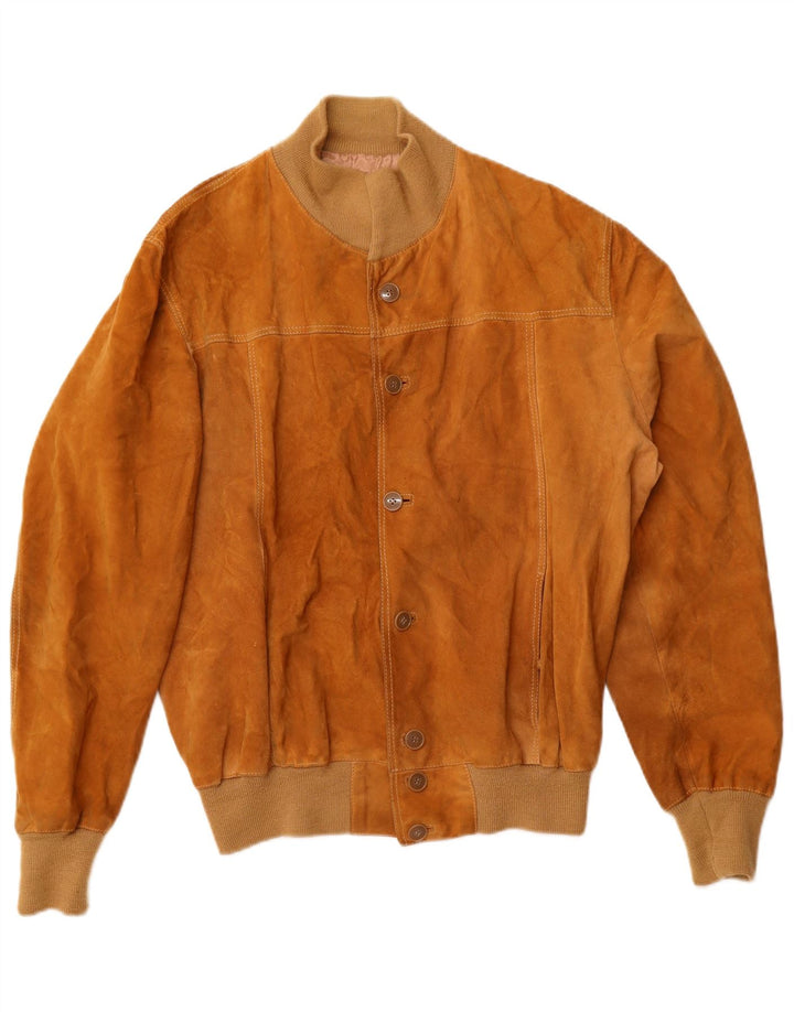 VINTAGE Veste bomber en daim homme UK 40 Grand Beige