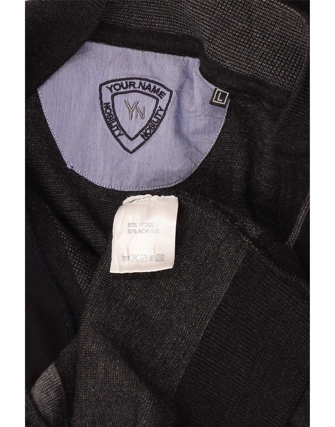 vintage Mens Cardigan Sweater Grande laine géométrique grise