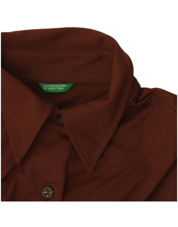 Benetton Chemisier à manches courtes pour femme UK 44 Marron moyen Polyester