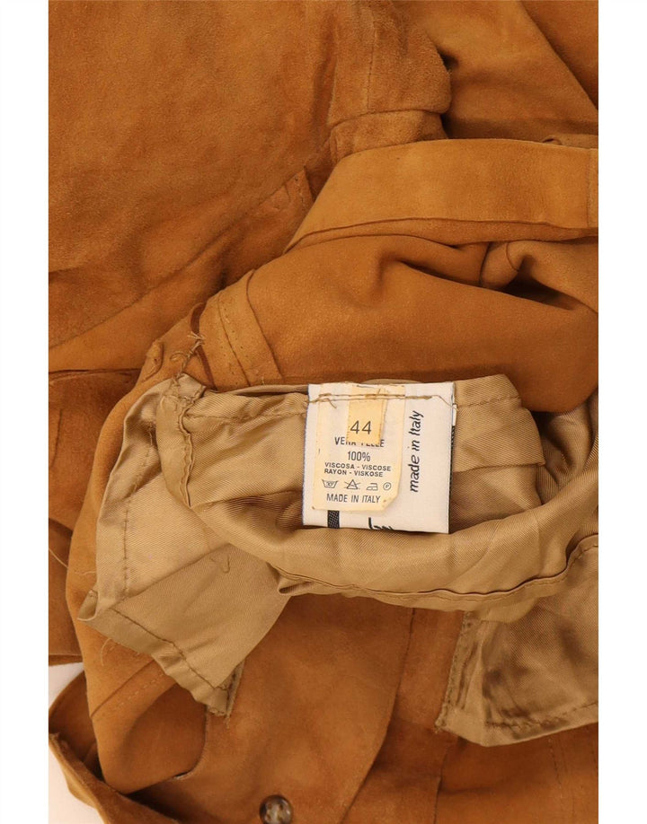 vintage Femme 4 Boutons Blazer En Daim Veste IT 44 Cuir Beige Moyen