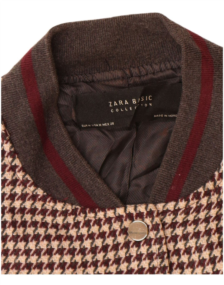 Zara Veste Varsity Femme UK 14 Acrylique pied-de-poule marron moyen