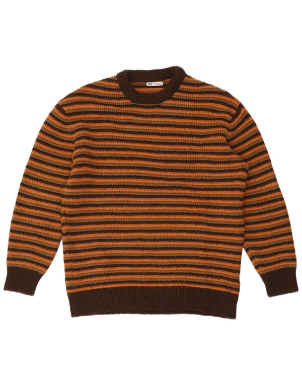 Zara Pull ras du cou pour homme XL Marron rayé