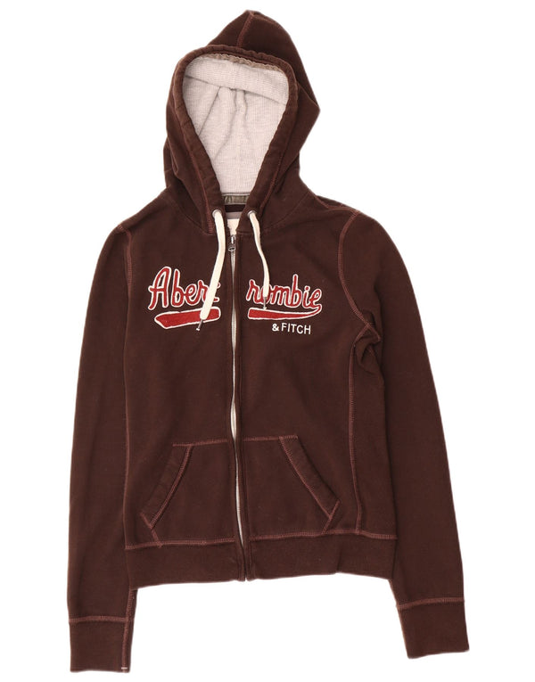 Abercrombie & Fitch Pull à capuche zippé graphique pour femme UK 14 Large Marron