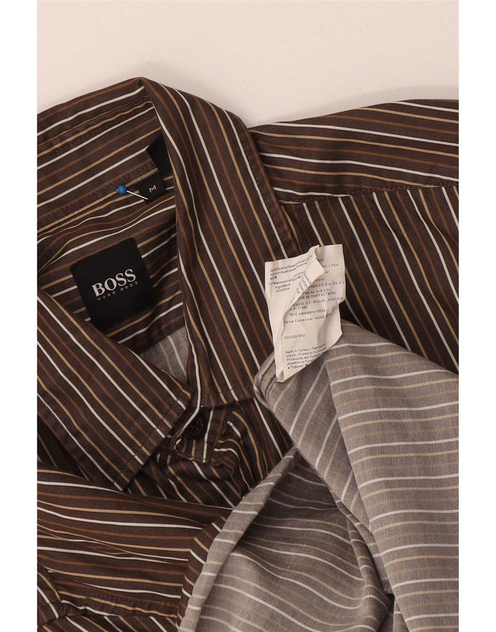 Hugo Boss Chemise en coton à fines rayures marron moyen