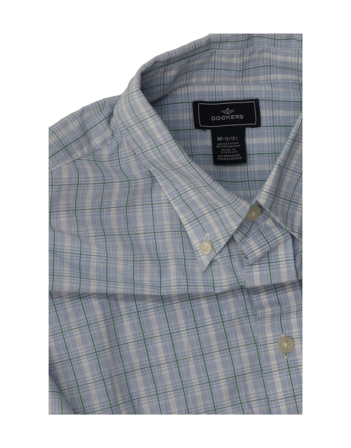 DOCKERS Mens Short Sleeve Shirt Size 15 1/2 Medium Blue Check Cotton Vintage Dockers and Second-Hand Dockers from Messina Hembry 