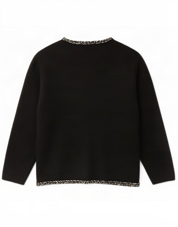 vintage Femme Cardigan Pull UK 12 Moyen Noir Polyamide