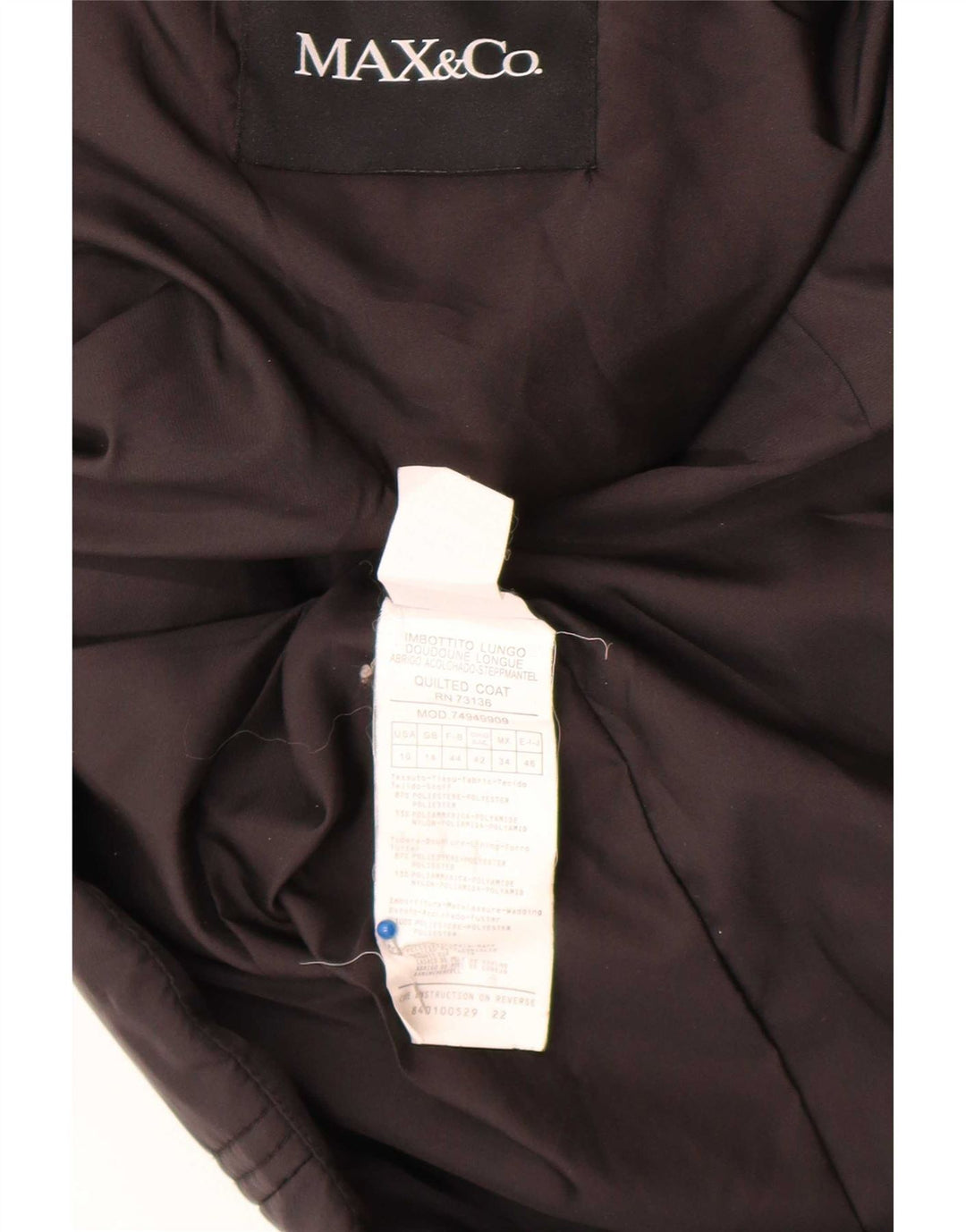 Max & Co. Pardessus matelassé pour femme UK 14 Polyester noir moyen