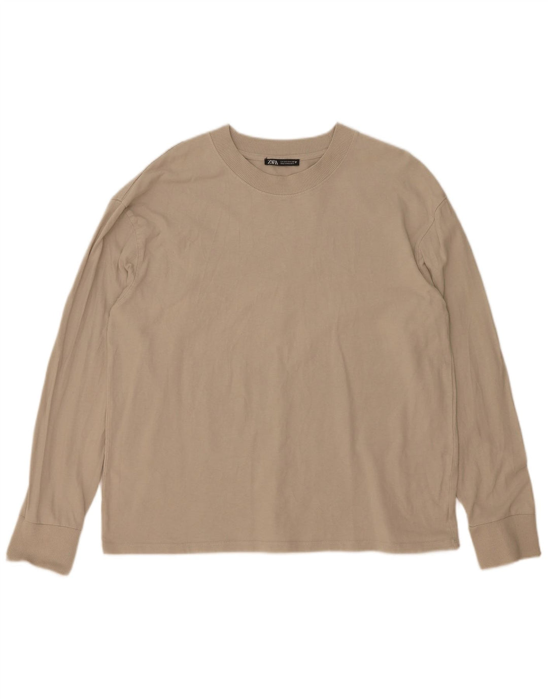 Zara Femme Haut Oversize Manches Longues UK 10 Petit Beige