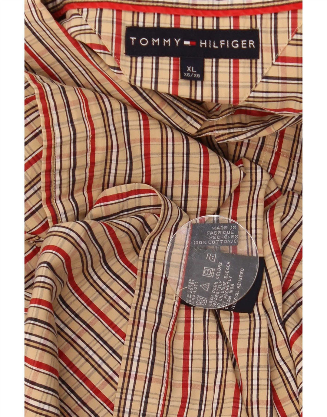Tommy Hilfiger Chemise Homme XL Beige Carreaux Coton