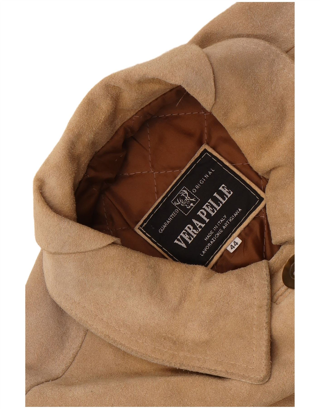 veste en daim femme vintage IT 44 cuir beige moyen