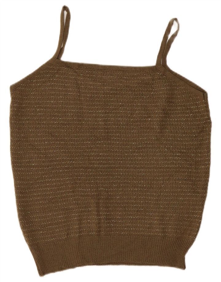 vintage Femmes Tricot Cami Top UK 14 Kaki Moyen