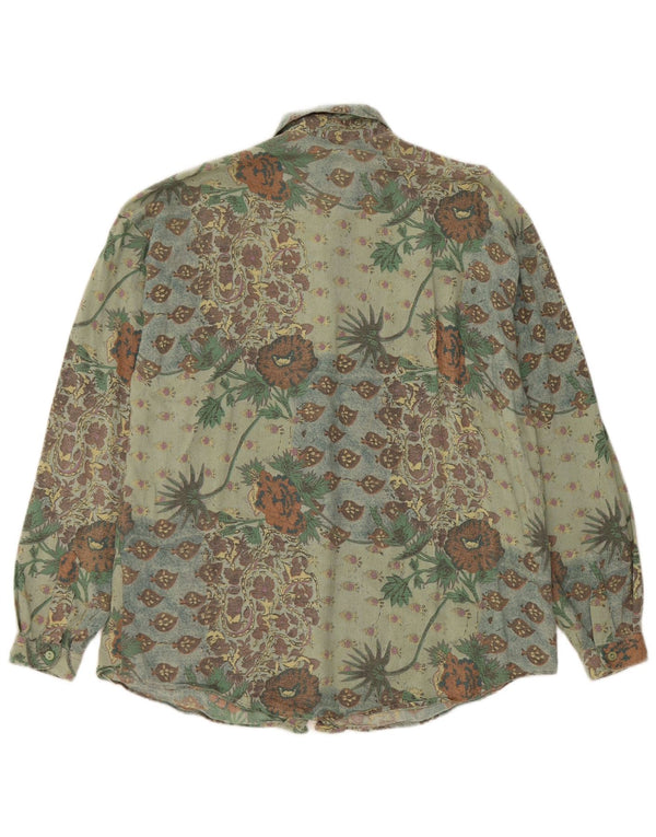 BENETTON Chemise Femme UK 18 XL Vert Floral Viscose