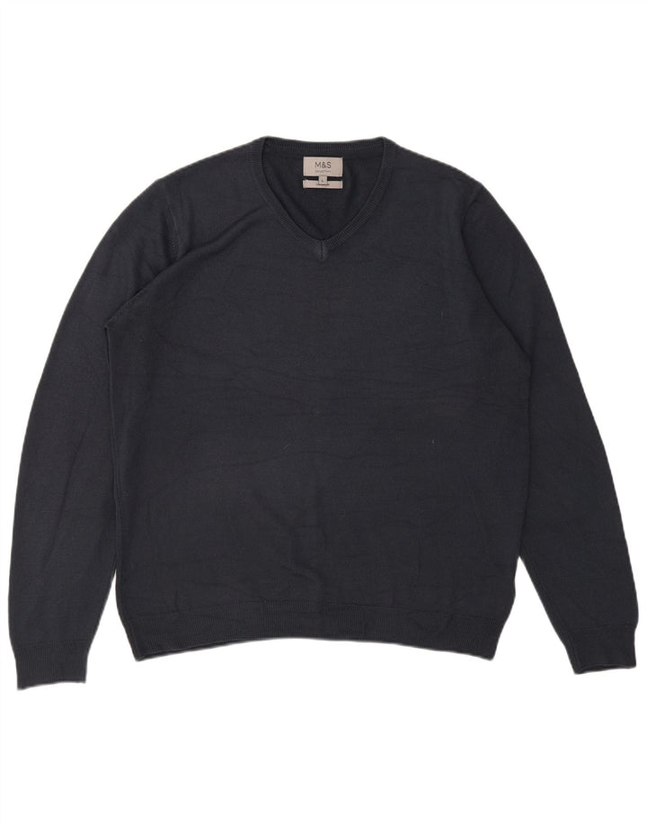 MARKS & SPENCER Pull col V pour homme en acrylique bleu marine Taille L