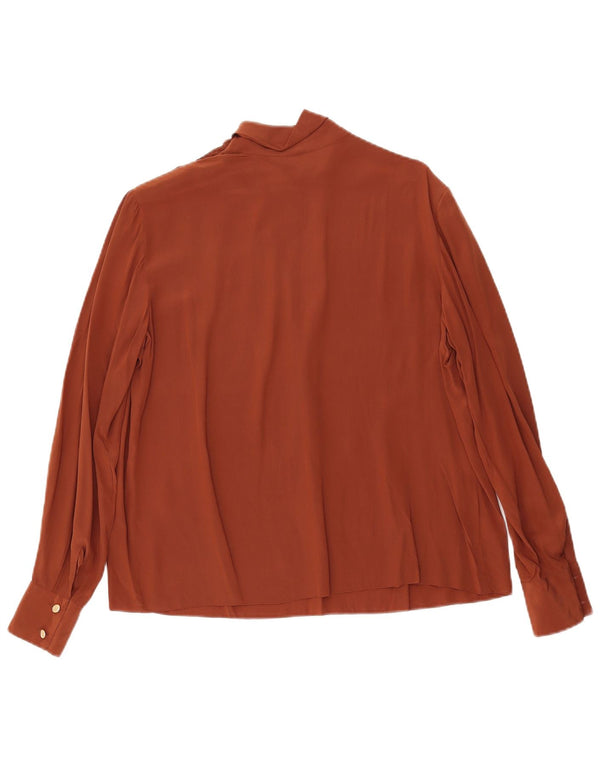 vintage Femme Manches Longues Blouse Top IT 46 Grande Soie Brune