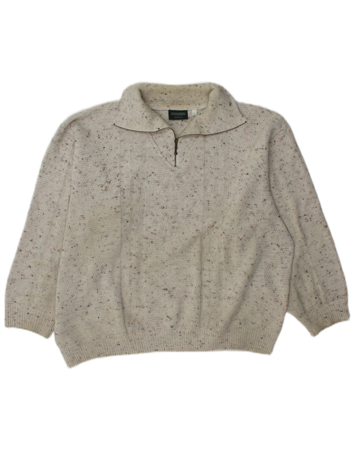 C&A Homme Canda Zip Neck Jumper Pull Large Blanc Cassé Acrylique Moucheté