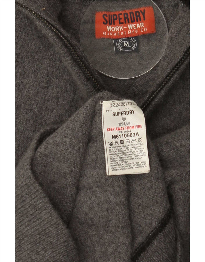 Superdry Pull à col zippé pour femme UK 12 Laine gris moyen