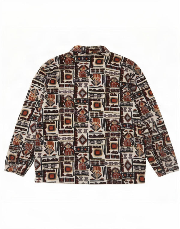vintage Mens Zip Neck Fleece Jumper XL Multicolore Géométrique