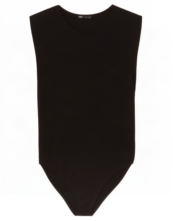 Zara Body sans manches pour femme UK 44 Large Noir Polyamide