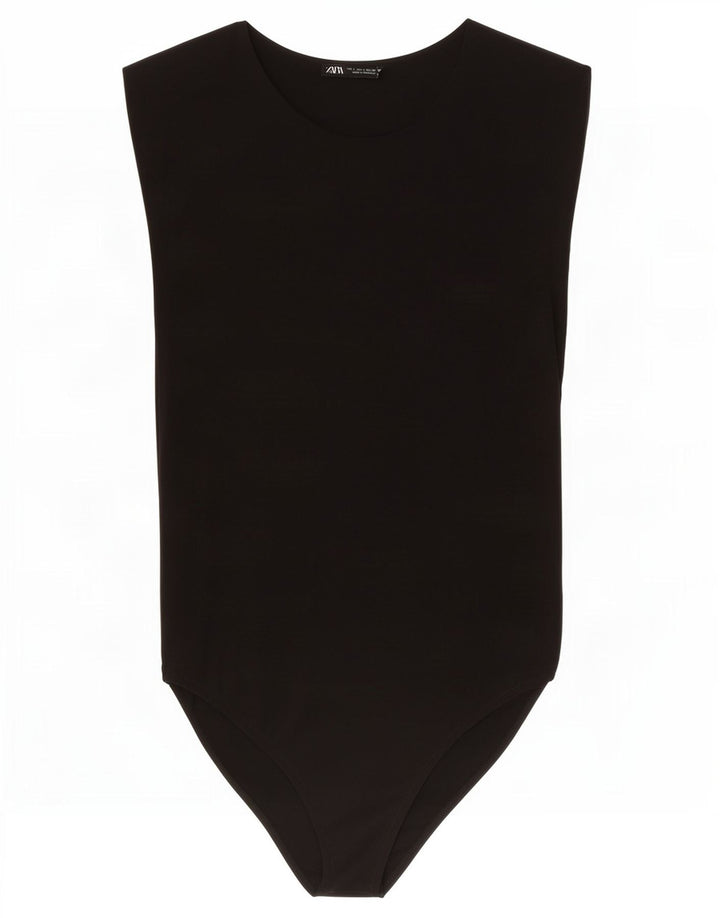 Zara Body sans manches pour femme UK 44 Large Noir Polyamide