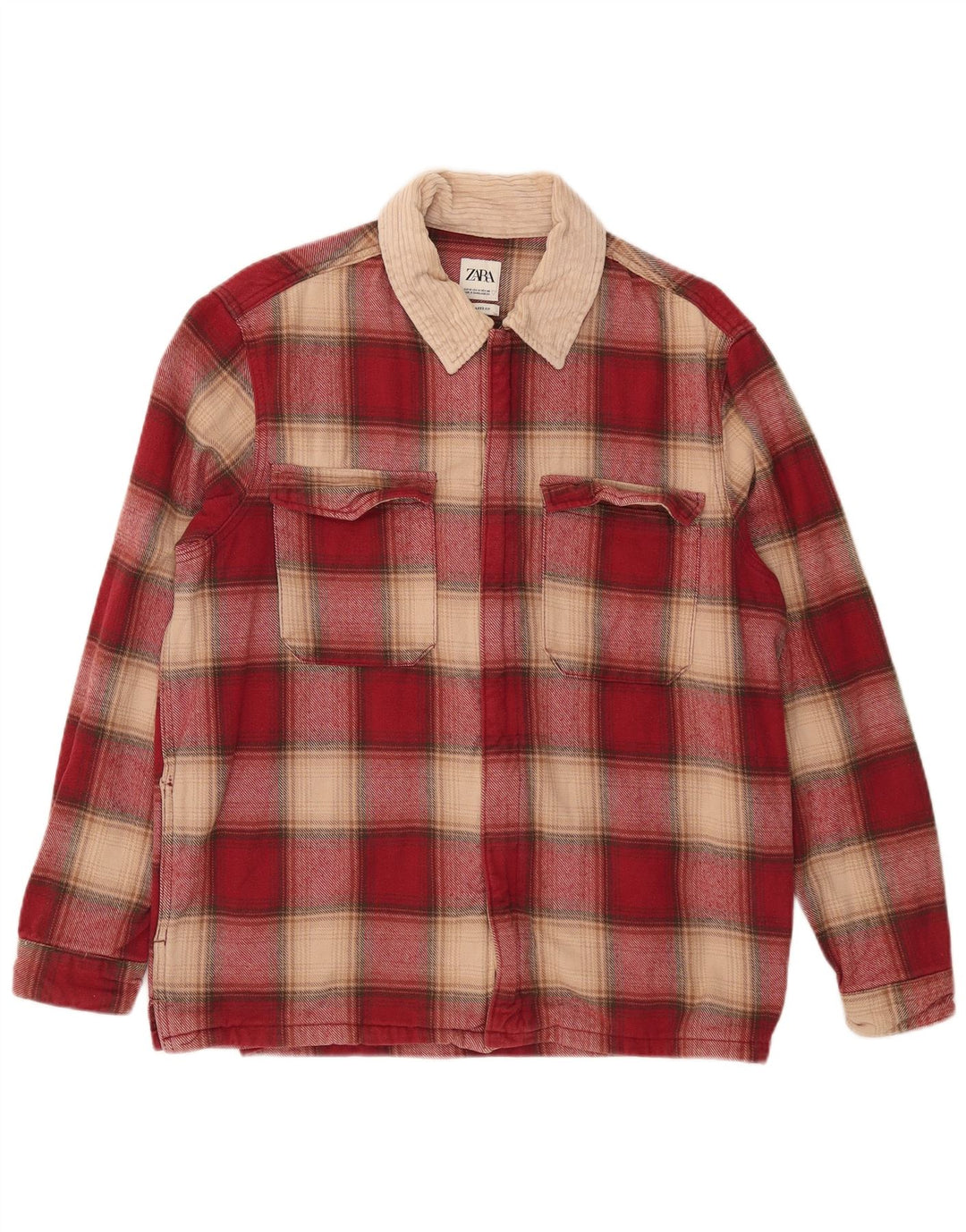 Zara Homme Surchemise Coupe décontractée Chemise en flanelle Rouge moyen à carreaux en coton