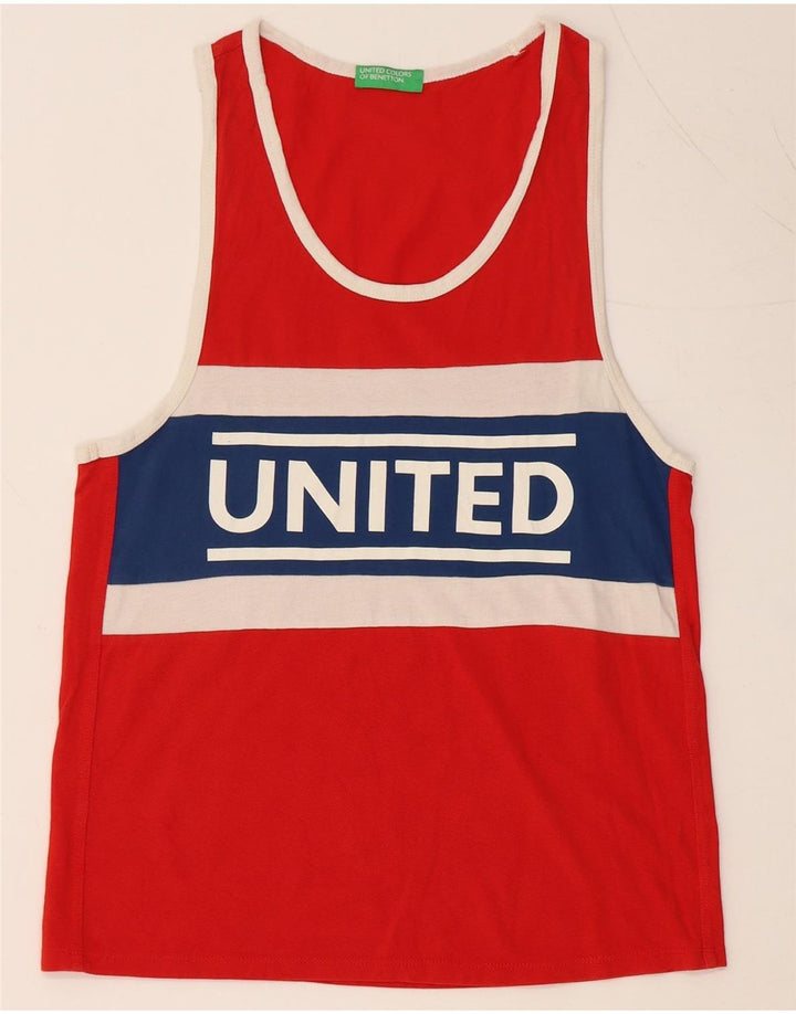 BENETTON Débardeur Graphique Homme XS Rouge Colourblock Coton