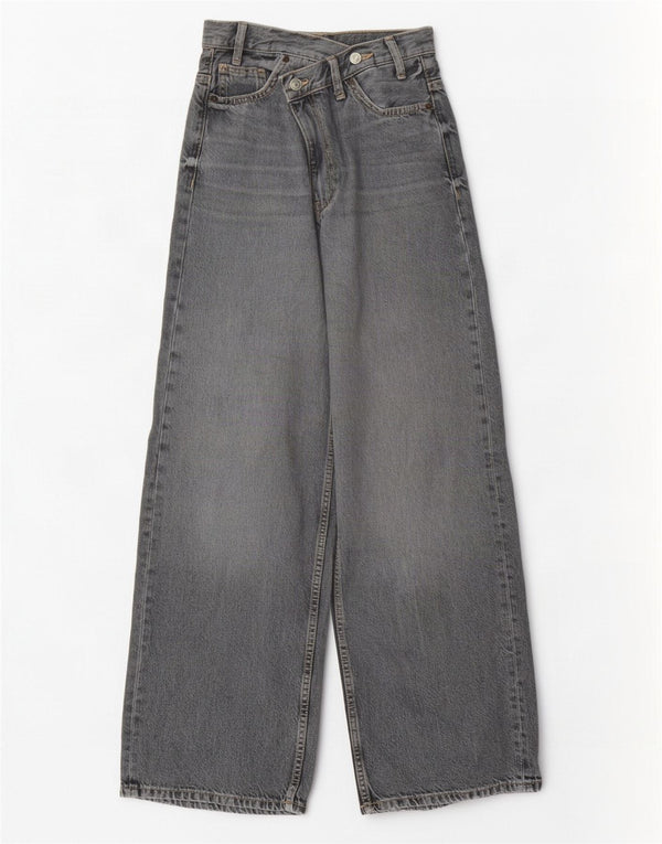 Zara Jean taille haute jambe large pour femme EU 34 2XS W24 L31 Gris Coton