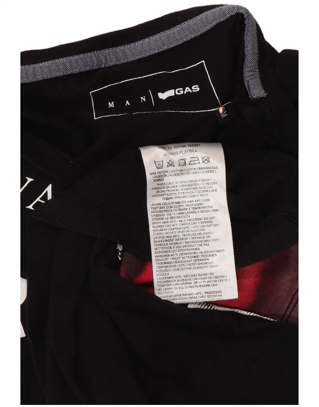 GAS T-Shirt Graphique Homme Noir Moyen Coton