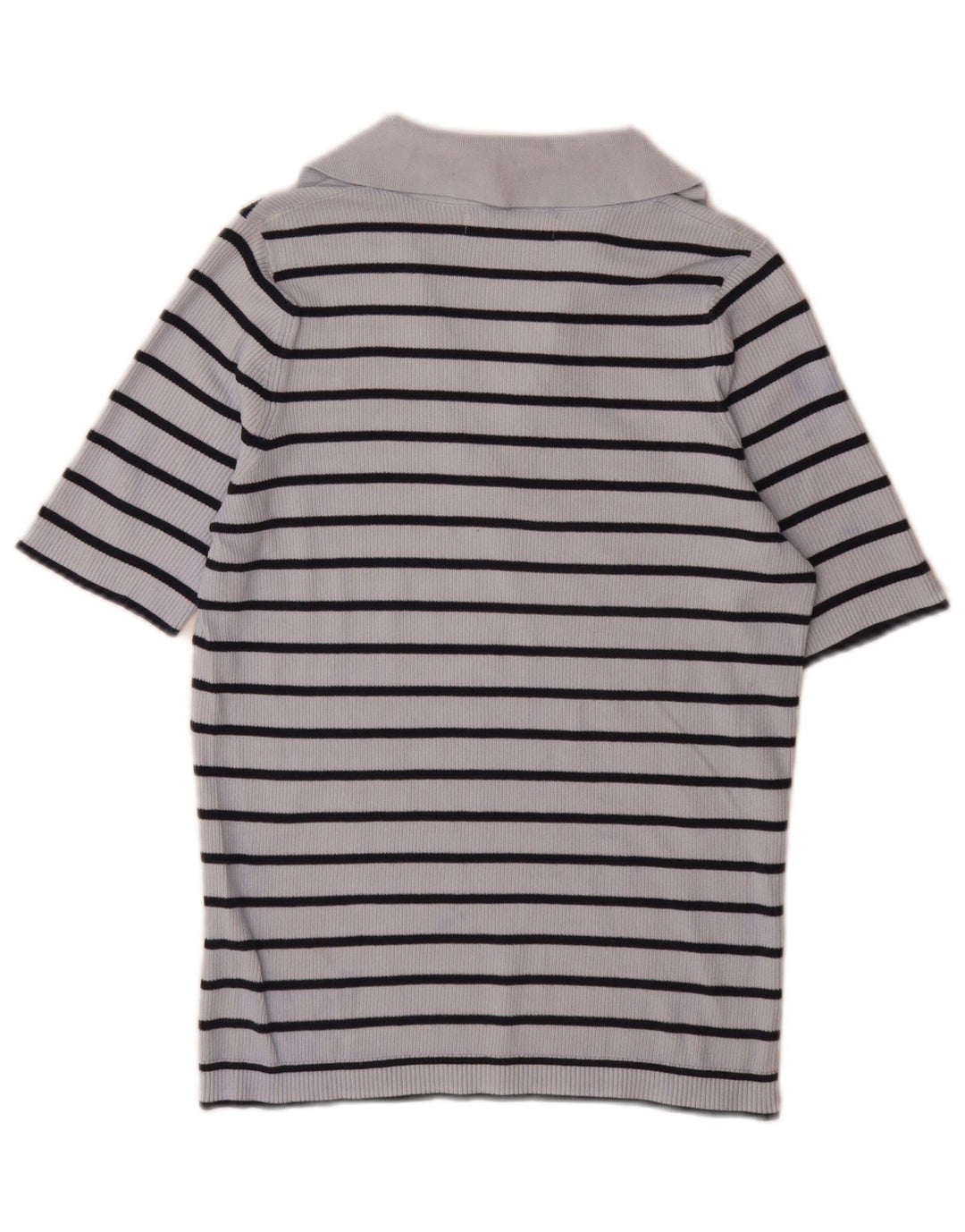 Marks & Spencer Polo Femme UK 14 Coton Rayé Bleu Moyen