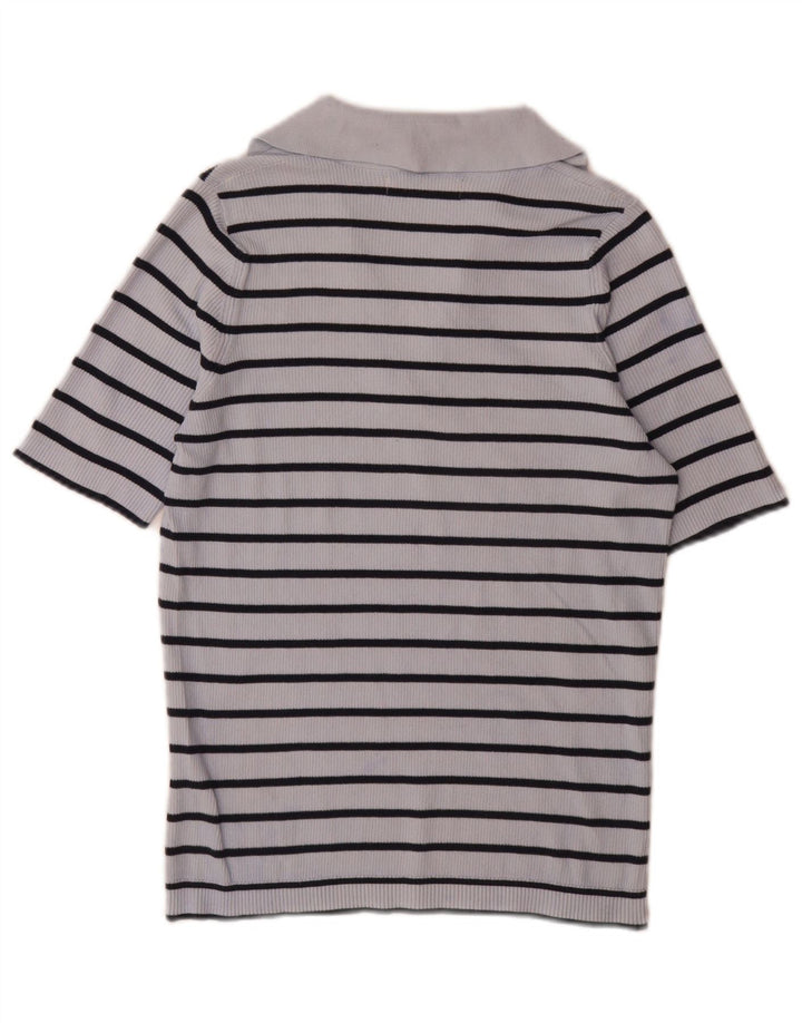 Marks & Spencer Polo Femme UK 14 Coton Rayé Bleu Moyen