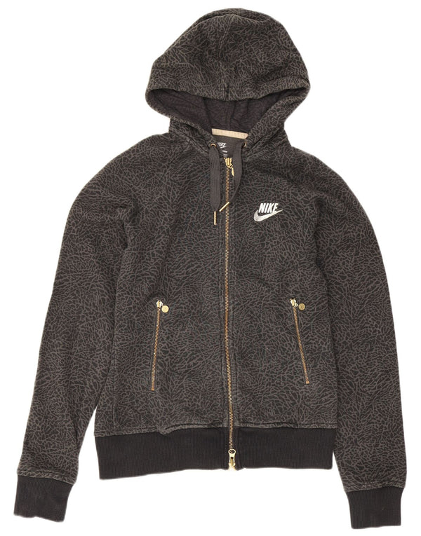 Nike Pull à capuche zippé pour femme UK 10 Petit coton gris imprimé animal
