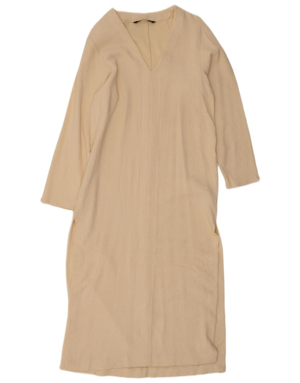 Zara Robe longue surdimensionnée à manches longues pour femme UK 6 XS Beige Lyocell