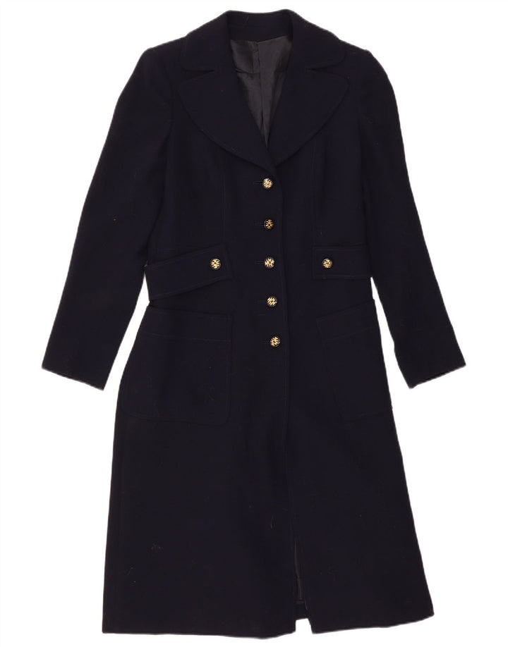 vintage Femme Pardessus UK 10 Petit Bleu Marine