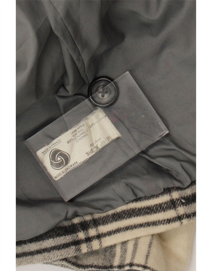 vintage Femme Pardessus UK 14 Moyen Gris Vérifier Nouvelle Laine
