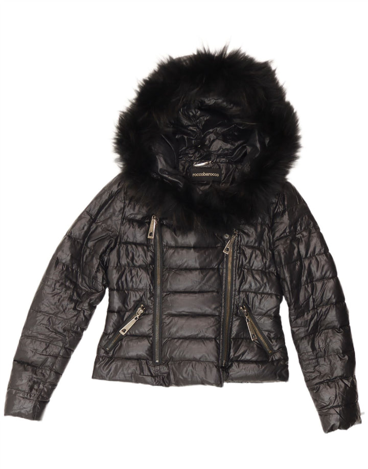Roccobarocco Veste matelassée à capuche pour femme IT 44 Polyester noir moyen