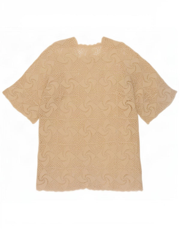 vintage Femmes Crochet Blouse Top UK 16 Grand Beige