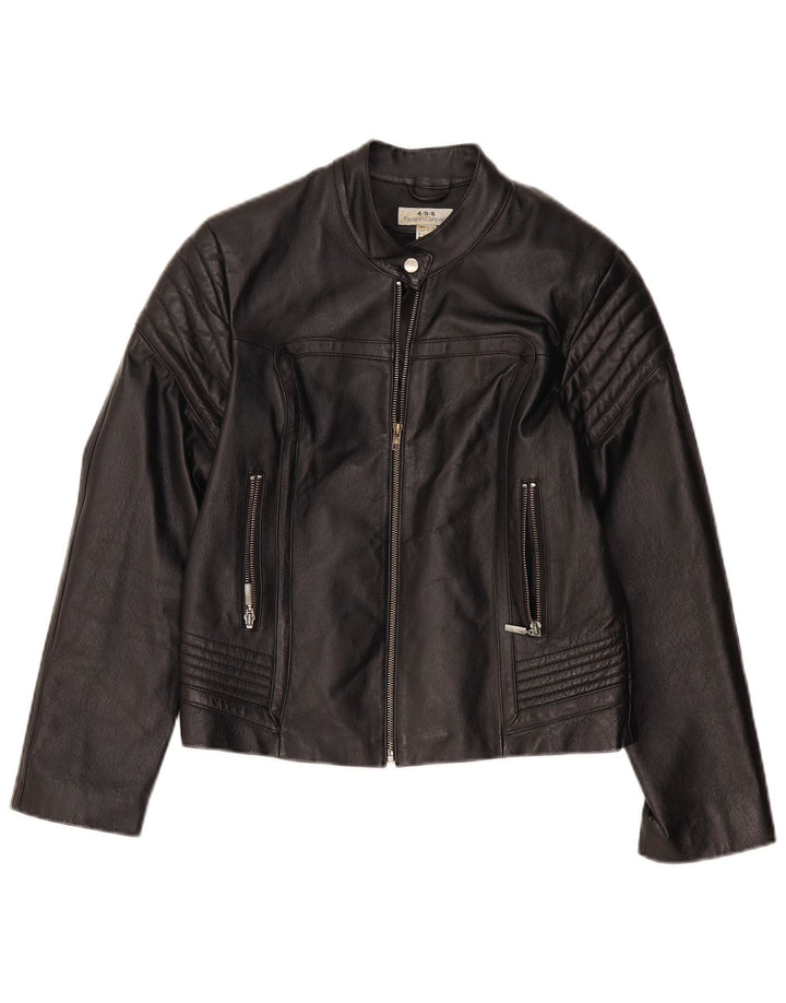 VINTAGE Veste en cuir motard femme UK 8 Petit cuir noir