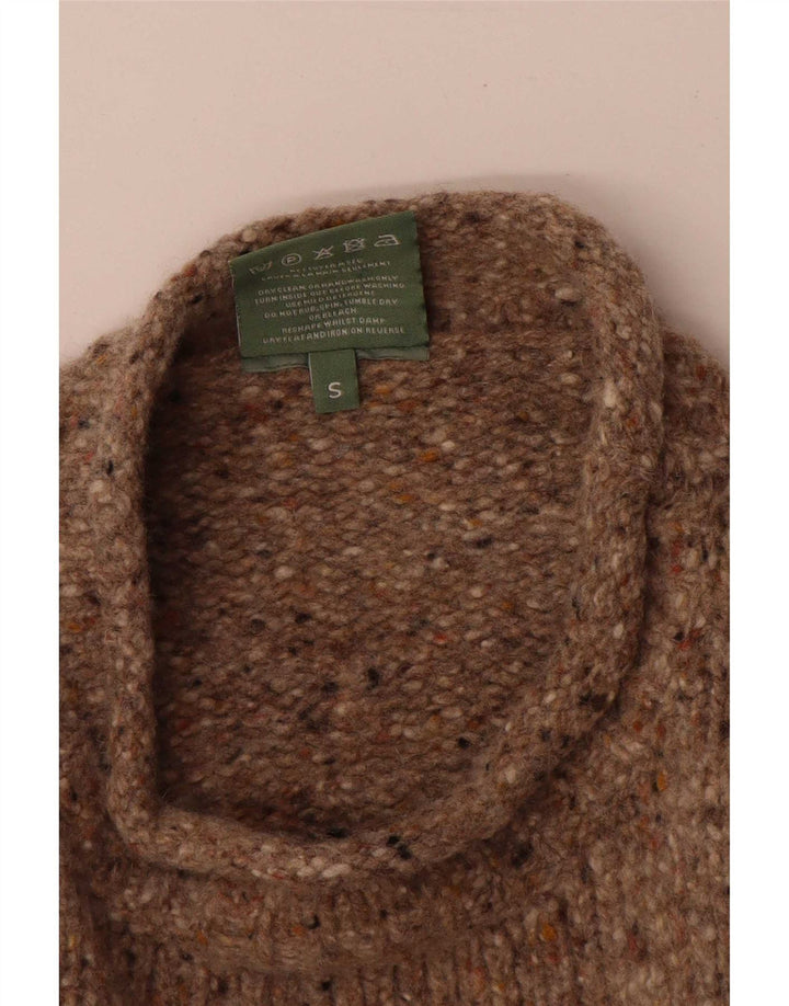 Aran Pull surdimensionné à col roulé pour femme UK 10 Petit Beige Moucheté
