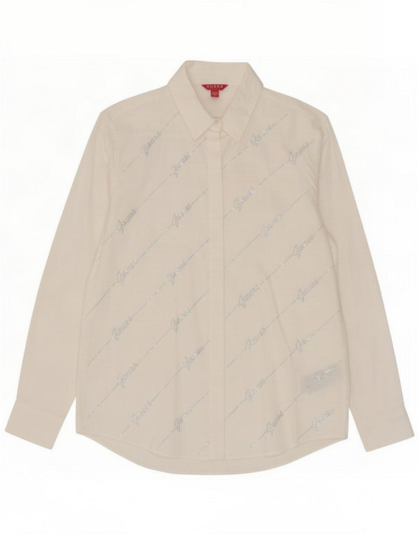 Guess Chemise ample graphique pour femme UK 10 Small White Cotton