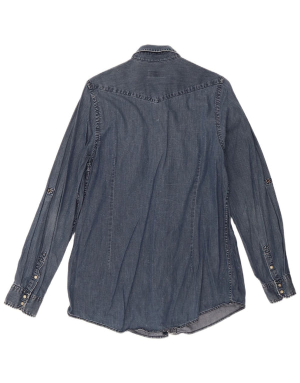 Topshop Chemise en jean pour femme UK 10 Small Bleu marine Coton