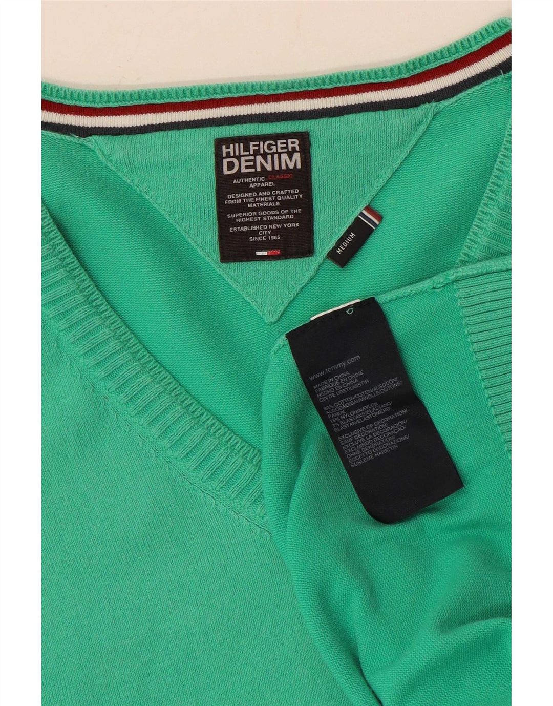 Tommy Hilfiger Pull Col V Homme Vert Moyen Coton