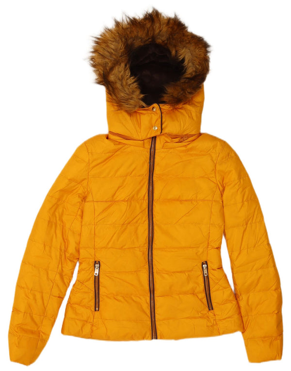 Zara Veste matelassée à capuche pour femme UK 10 Small Jaune Polyester