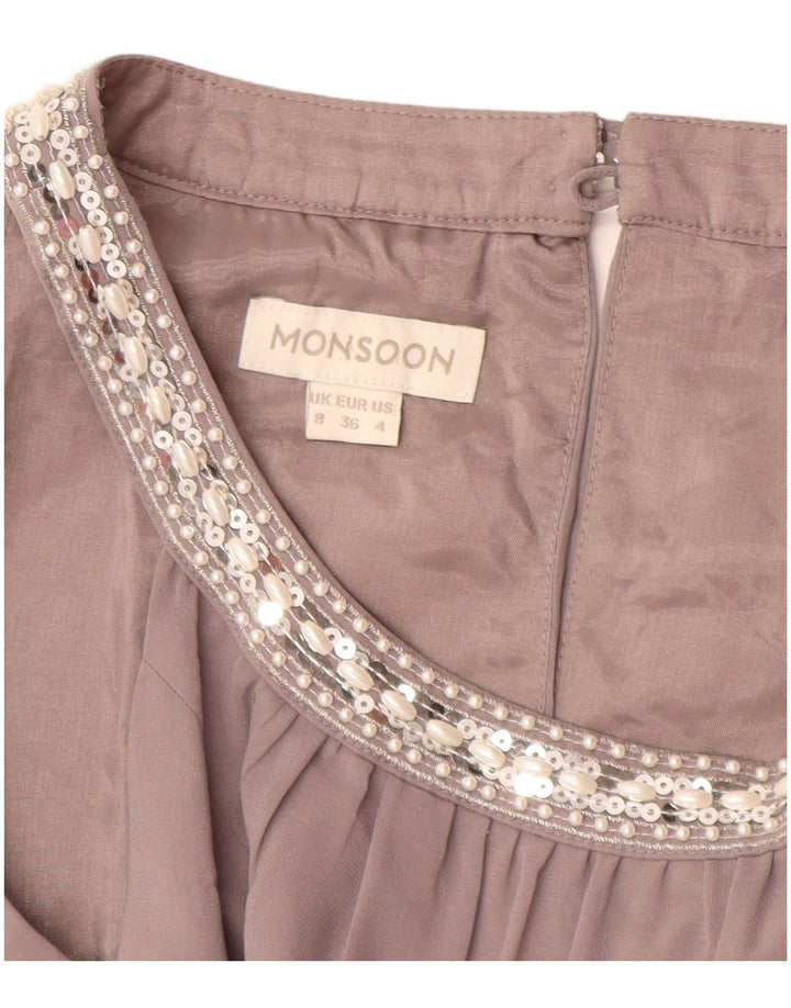 Monsoon Robe longue sans manches pour femme UK 8 Petit Gris Polyester