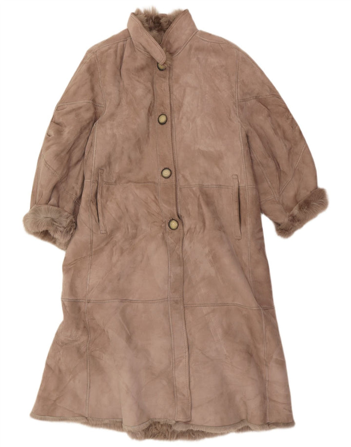 manteau en peau de mouton vintage femme UK 16 Grand Brun