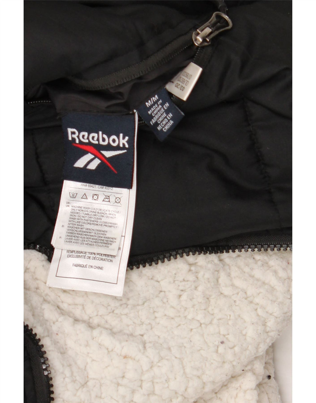 Reebok Veste matelassée réversible à capuche pour femme UK 14 Noir moyen Polyester